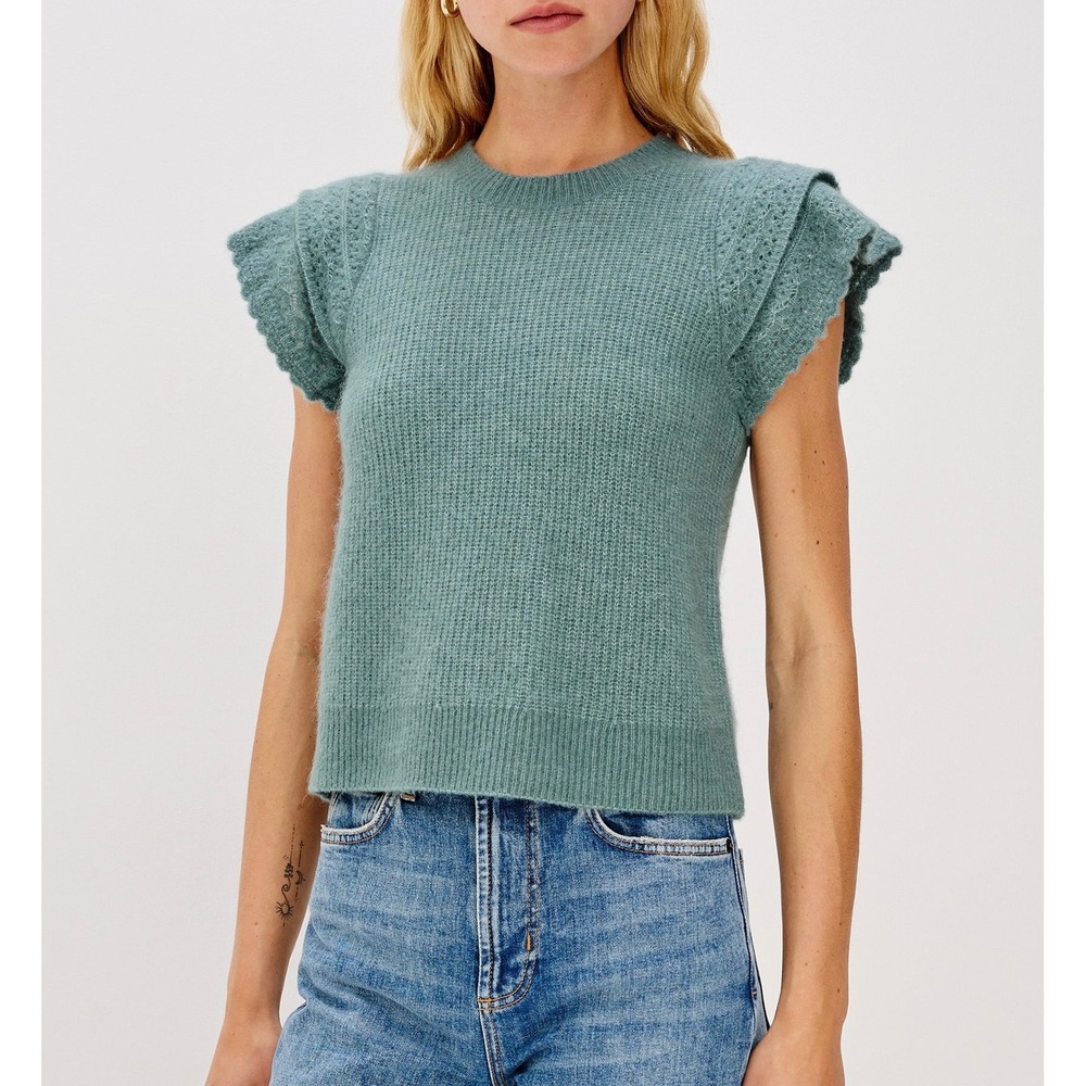 Rails Sweater Top Stasia Alpaca Wool Short Sleeve Ribbed Boxy Teal Large